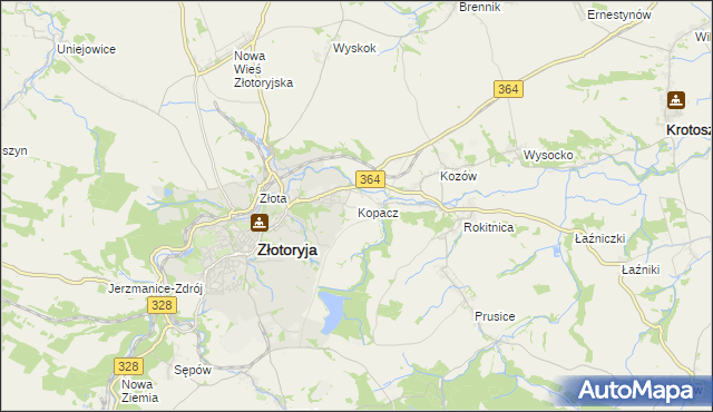 mapa Kopacz gmina Złotoryja, Kopacz gmina Złotoryja na mapie Targeo