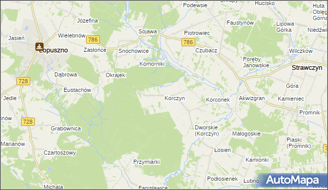 mapa Korczyn gmina Strawczyn, Korczyn gmina Strawczyn na mapie Targeo