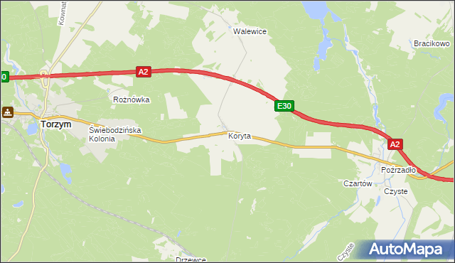 mapa Koryta gmina Torzym, Koryta gmina Torzym na mapie Targeo