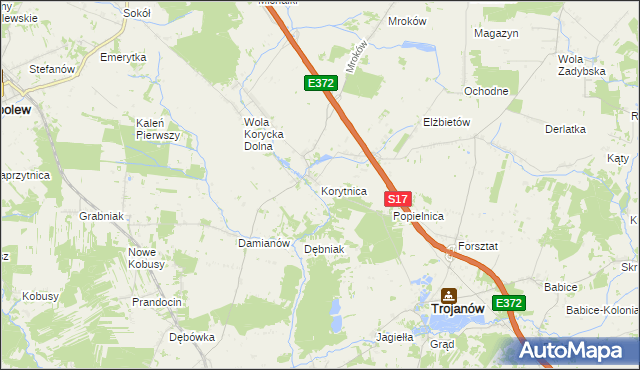 mapa Korytnica gmina Trojanów, Korytnica gmina Trojanów na mapie Targeo