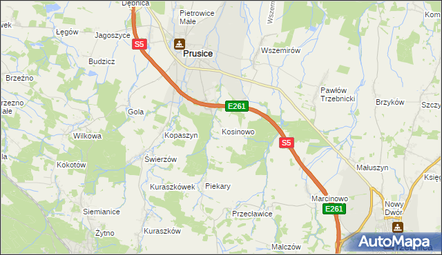 mapa Kosinowo gmina Prusice, Kosinowo gmina Prusice na mapie Targeo