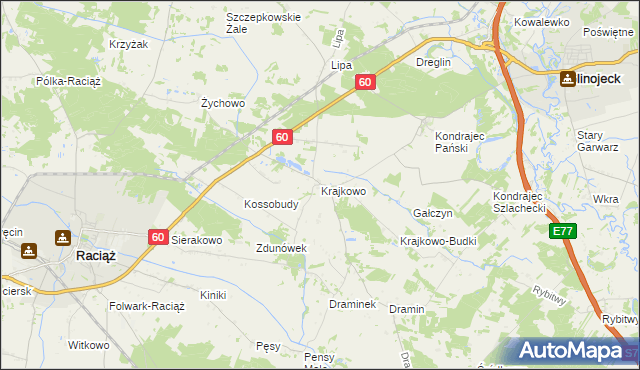 mapa Krajkowo gmina Raciąż, Krajkowo gmina Raciąż na mapie Targeo