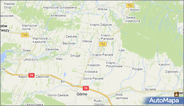 mapa Krajno-Parcele, Krajno-Parcele na mapie Targeo