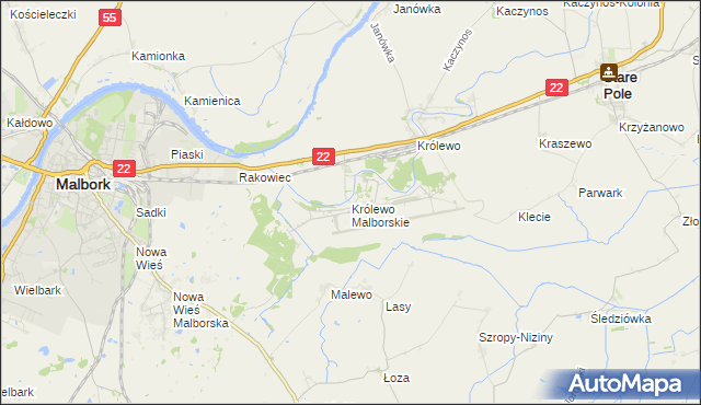 mapa Królewo Malborskie, Królewo Malborskie na mapie Targeo