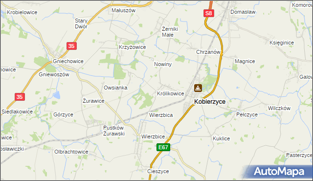 mapa Królikowice gmina Kobierzyce, Królikowice gmina Kobierzyce na mapie Targeo