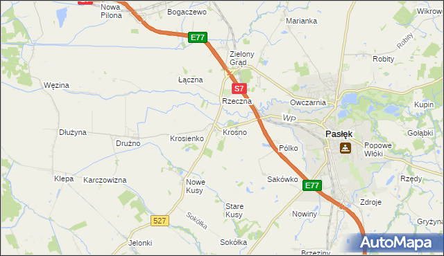 mapa Krosno gmina Pasłęk, Krosno gmina Pasłęk na mapie Targeo