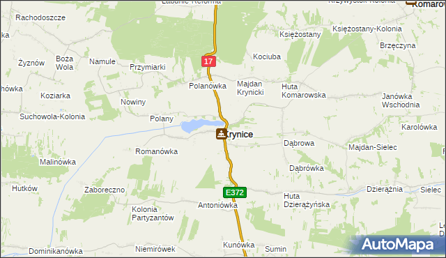 mapa Krynice powiat tomaszowski, Krynice powiat tomaszowski na mapie Targeo