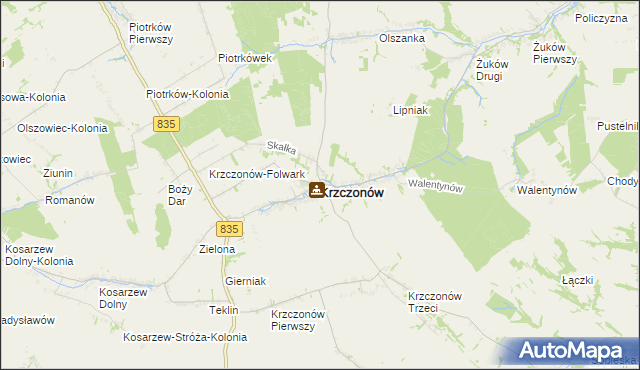 mapa Krzczonów powiat lubelski, Krzczonów powiat lubelski na mapie Targeo