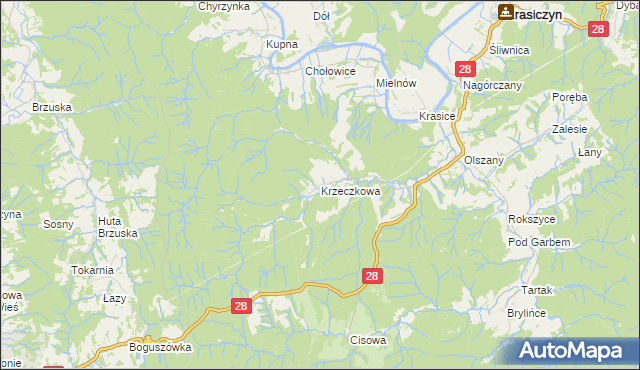 mapa Krzeczkowa, Krzeczkowa na mapie Targeo