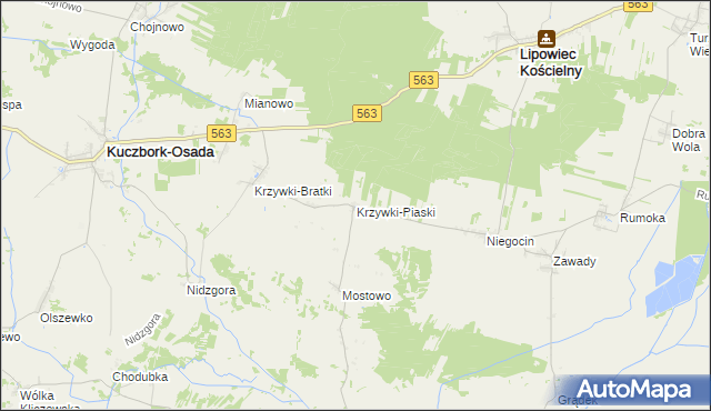 mapa Krzywki-Piaski, Krzywki-Piaski na mapie Targeo