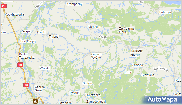 mapa Łapsze Wyżne, Łapsze Wyżne na mapie Targeo