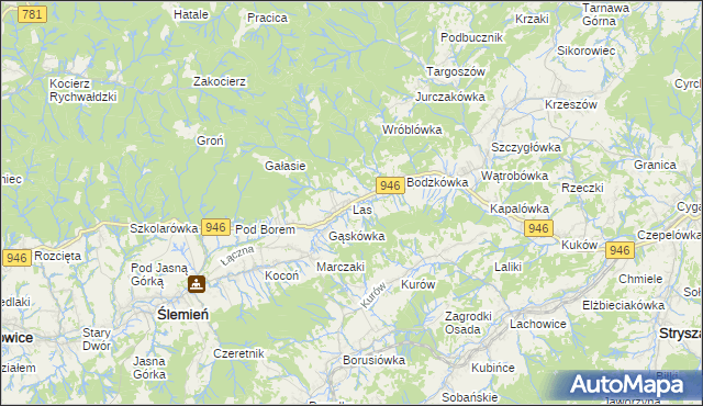 mapa Las gmina Ślemień, Las gmina Ślemień na mapie Targeo