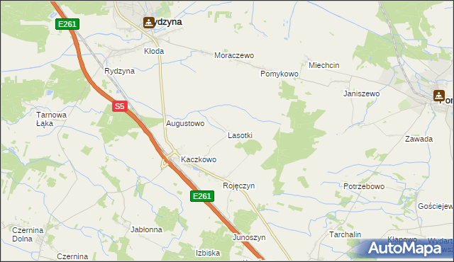 mapa Lasotki gmina Rydzyna, Lasotki gmina Rydzyna na mapie Targeo