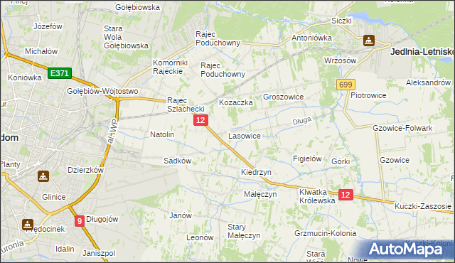 mapa Lasowice gmina Jedlnia-Letnisko, Lasowice gmina Jedlnia-Letnisko na mapie Targeo