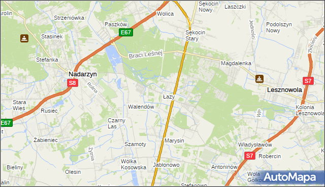mapa Łazy gmina Lesznowola, Łazy gmina Lesznowola na mapie Targeo