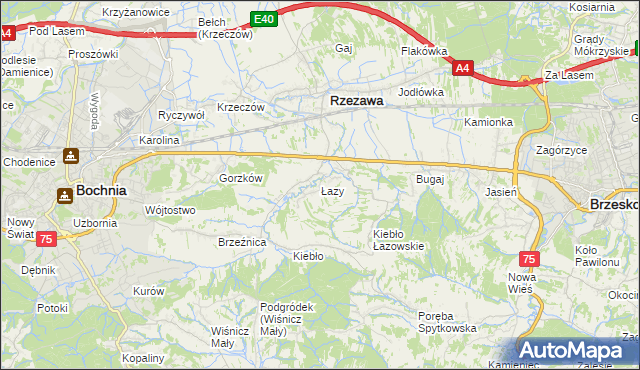 mapa Łazy gmina Rzezawa, Łazy gmina Rzezawa na mapie Targeo