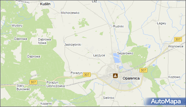 mapa Łęczyce gmina Opalenica, Łęczyce gmina Opalenica na mapie Targeo