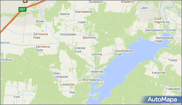 mapa Leonów gmina Wolbórz, Leonów gmina Wolbórz na mapie Targeo