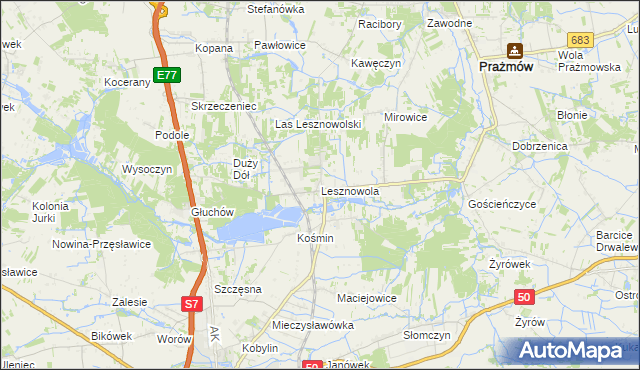 mapa Lesznowola gmina Grójec, Lesznowola gmina Grójec na mapie Targeo