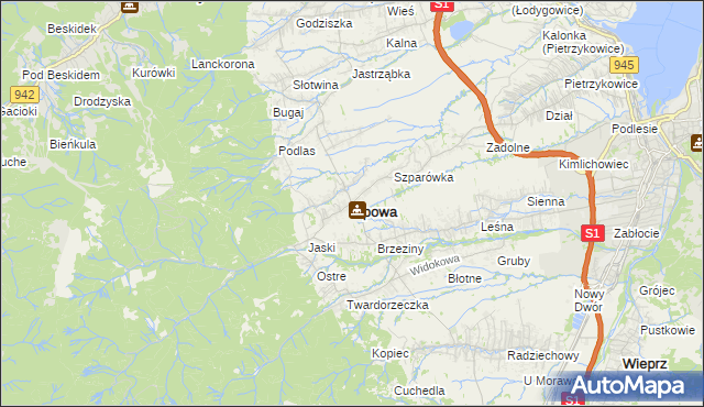 mapa Lipowa powiat żywiecki, Lipowa powiat żywiecki na mapie Targeo