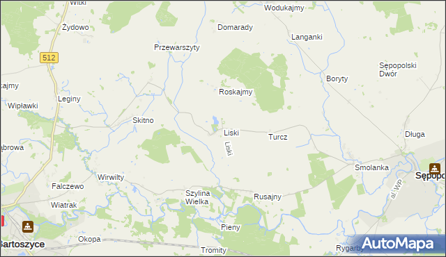 mapa Liski gmina Sępopol, Liski gmina Sępopol na mapie Targeo