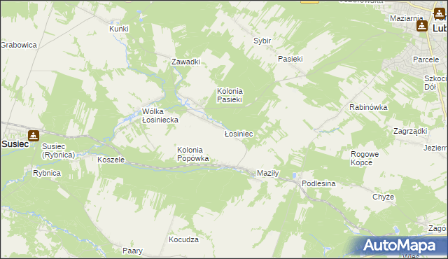 mapa Łosiniec gmina Susiec, Łosiniec gmina Susiec na mapie Targeo