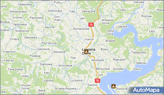 mapa Łososina Dolna, Łososina Dolna na mapie Targeo