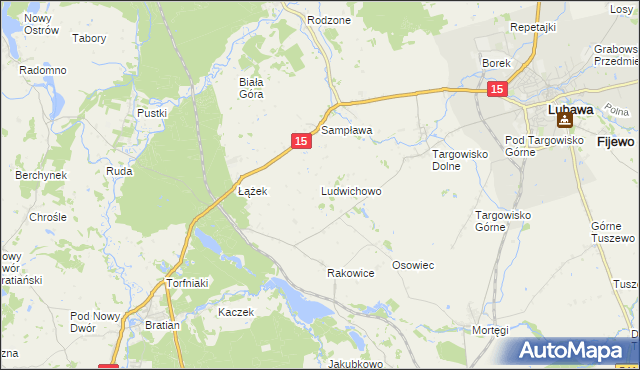 mapa Ludwichowo gmina Lubawa, Ludwichowo gmina Lubawa na mapie Targeo