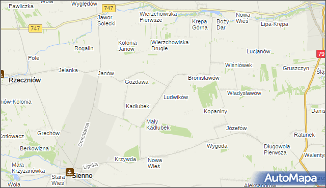 mapa Ludwików gmina Sienno, Ludwików gmina Sienno na mapie Targeo