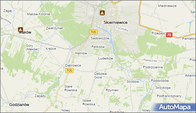 mapa Ludwików gmina Skierniewice, Ludwików gmina Skierniewice na mapie Targeo