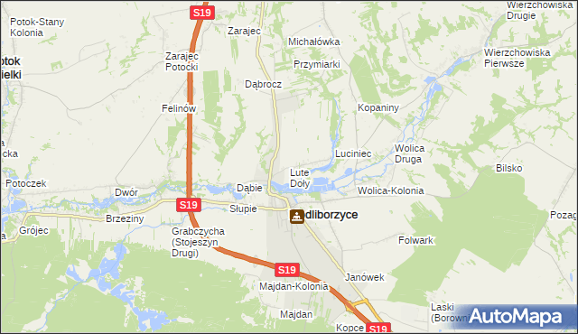 mapa Lute Doły, Lute Doły na mapie Targeo