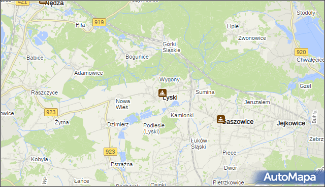 mapa Lyski powiat rybnicki, Lyski powiat rybnicki na mapie Targeo