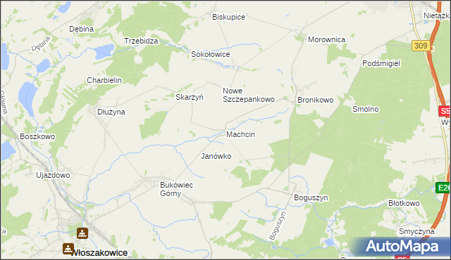 mapa Machcin gmina Śmigiel, Machcin gmina Śmigiel na mapie Targeo