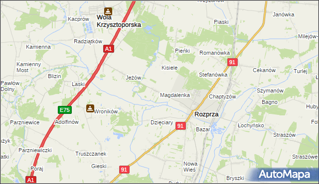 mapa Magdalenka gmina Rozprza, Magdalenka gmina Rozprza na mapie Targeo