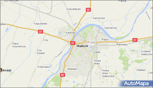 mapa Malborka, Malbork na mapie Targeo