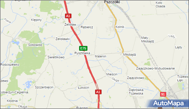 mapa Malenin gmina Tczew, Malenin gmina Tczew na mapie Targeo