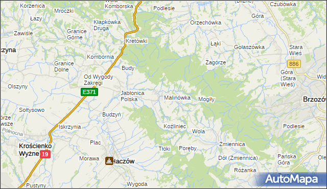 mapa Malinówka gmina Haczów, Malinówka gmina Haczów na mapie Targeo