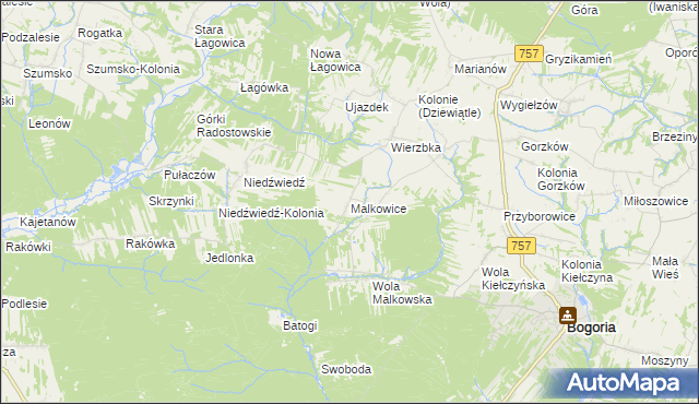 mapa Malkowice gmina Bogoria, Malkowice gmina Bogoria na mapie Targeo