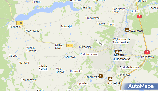 mapa Marzęcice gmina Kurzętnik, Marzęcice gmina Kurzętnik na mapie Targeo