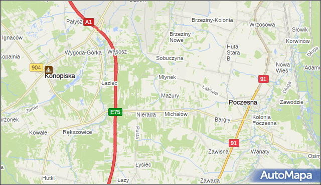 mapa Mazury gmina Poczesna, Mazury gmina Poczesna na mapie Targeo