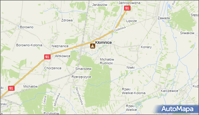 mapa Michałów gmina Kłomnice, Michałów gmina Kłomnice na mapie Targeo