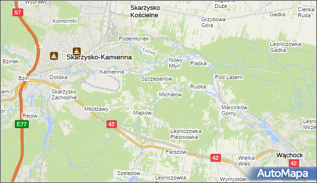 mapa Michałów gmina Skarżysko Kościelne, Michałów gmina Skarżysko Kościelne na mapie Targeo