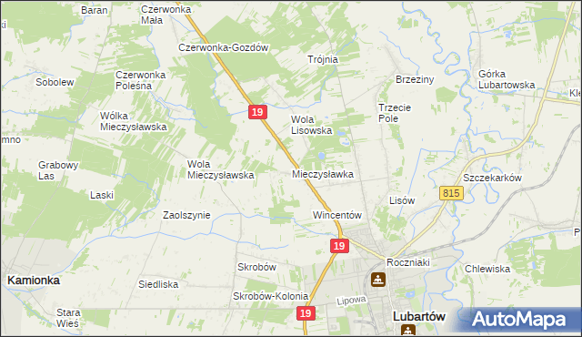 mapa Mieczysławka gmina Lubartów, Mieczysławka gmina Lubartów na mapie Targeo