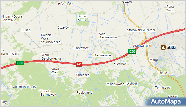 mapa Miedniewice gmina Wiskitki, Miedniewice gmina Wiskitki na mapie Targeo