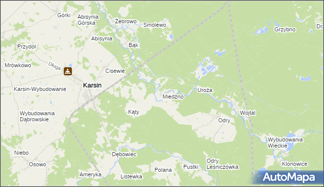 mapa Miedzno gmina Karsin, Miedzno gmina Karsin na mapie Targeo