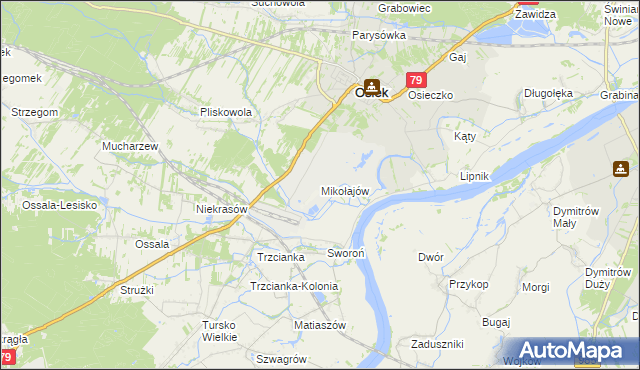 mapa Mikołajów gmina Osiek, Mikołajów gmina Osiek na mapie Targeo