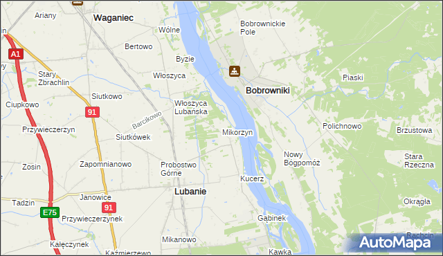 mapa Mikorzyn gmina Lubanie, Mikorzyn gmina Lubanie na mapie Targeo