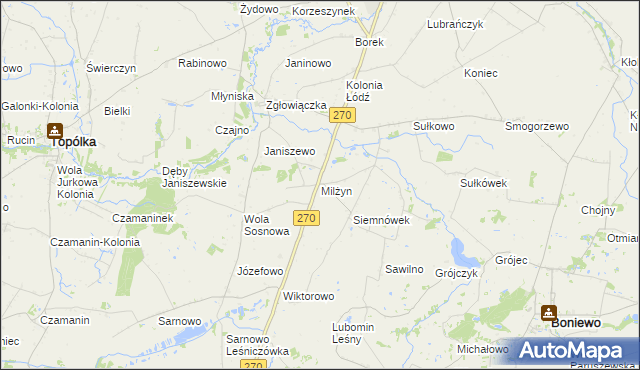 mapa Milżyn, Milżyn na mapie Targeo