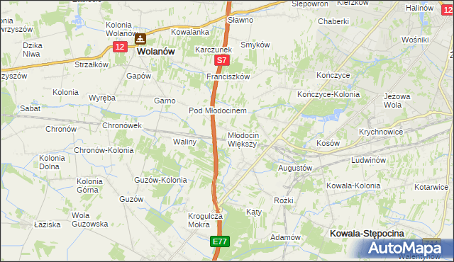 mapa Młodocin Większy, Młodocin Większy na mapie Targeo