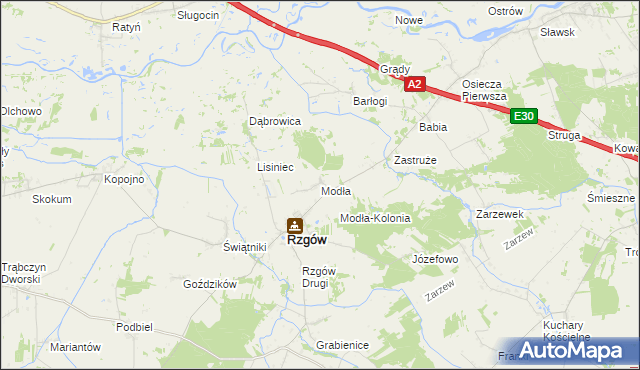 mapa Modła gmina Rzgów, Modła gmina Rzgów na mapie Targeo